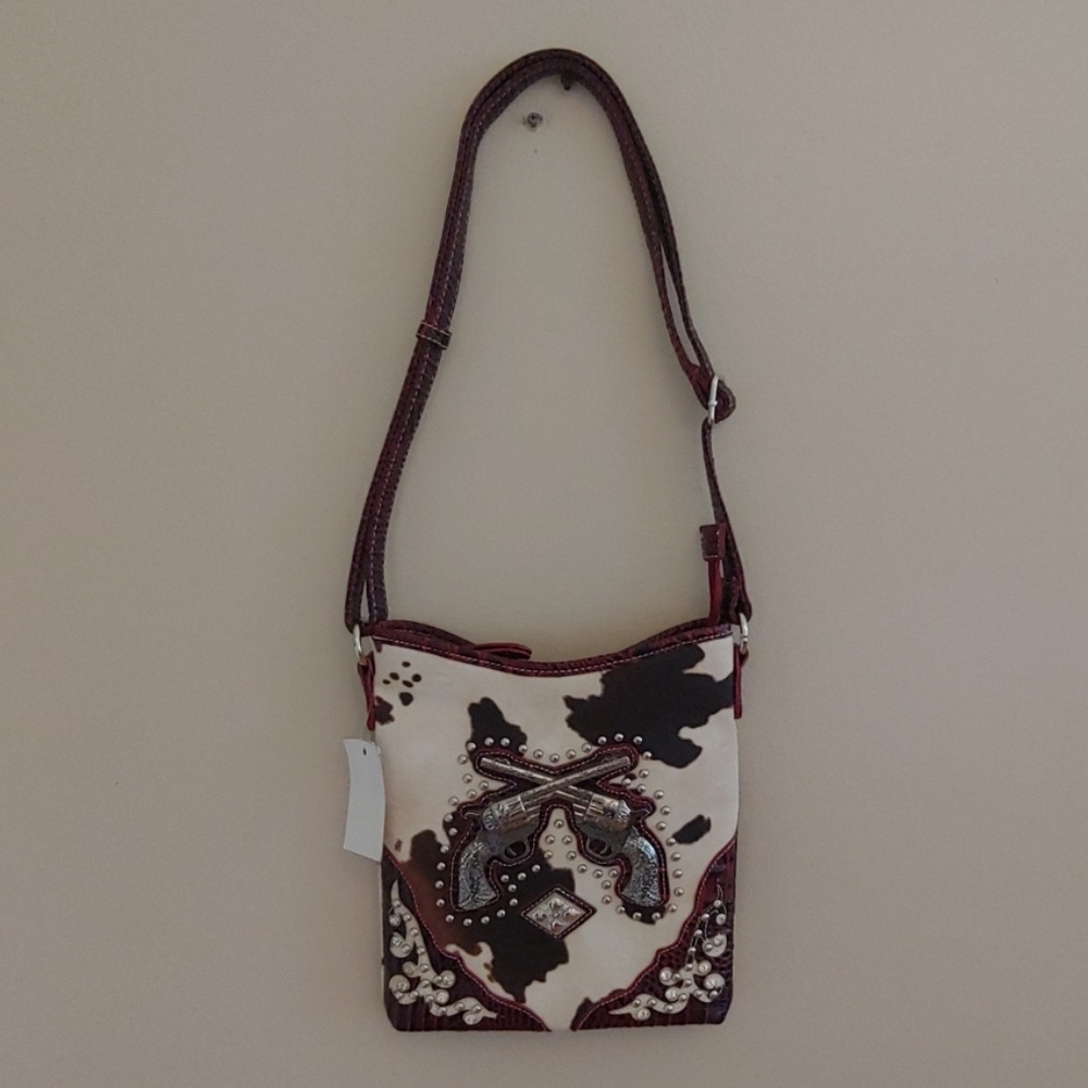 Western Cow Print Concealed Guns Rhinestone Purse - Picture 1 of 8